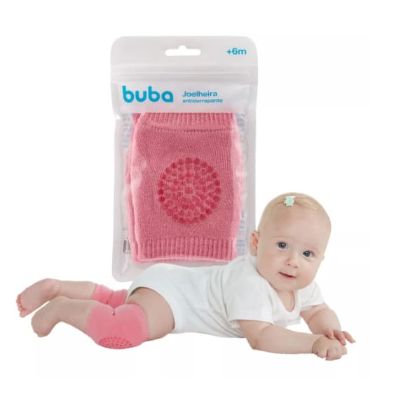 Joelheiras Antiderrapante Buba - (Rosa) para Bebês Engatinhar, Confortáveis e Macias