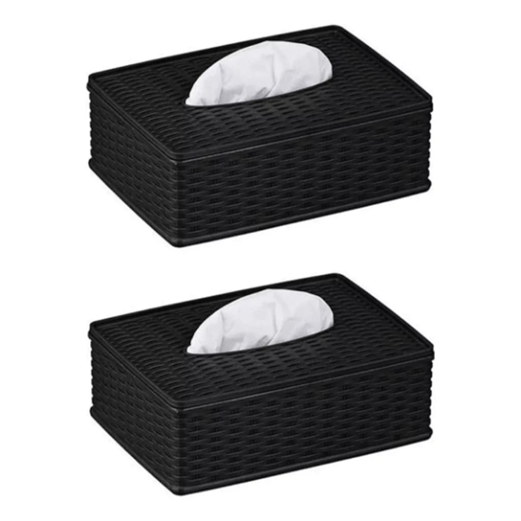 Kit 2 Porta Lenços Umidecidos Guardanapos Prático Plástico Rattan Preto Casa Escritório