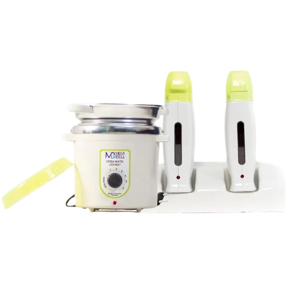 Termocera Panela Depilação 400g c/ Refil + Base Dupla c/ 2 Rollon Branca c/ Verde Limão Mega Bell