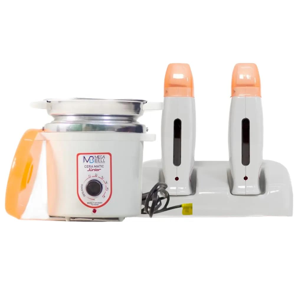 Termocera Panela Depilação 400g c/ Refil + Base Dupla c/ 2 Rollon Branco c/ Laranja Mega Bell