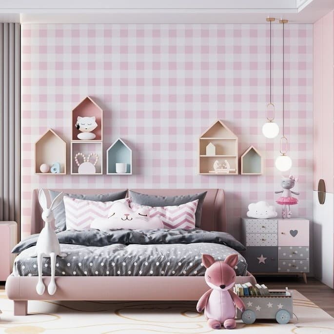 Papel de parede Adesivo xadrez quadriculado rosa Algidecor *SOB MEDIDA* / VALOR DE ACORDO M2 / INFORMAR ALTURA X LARGURA