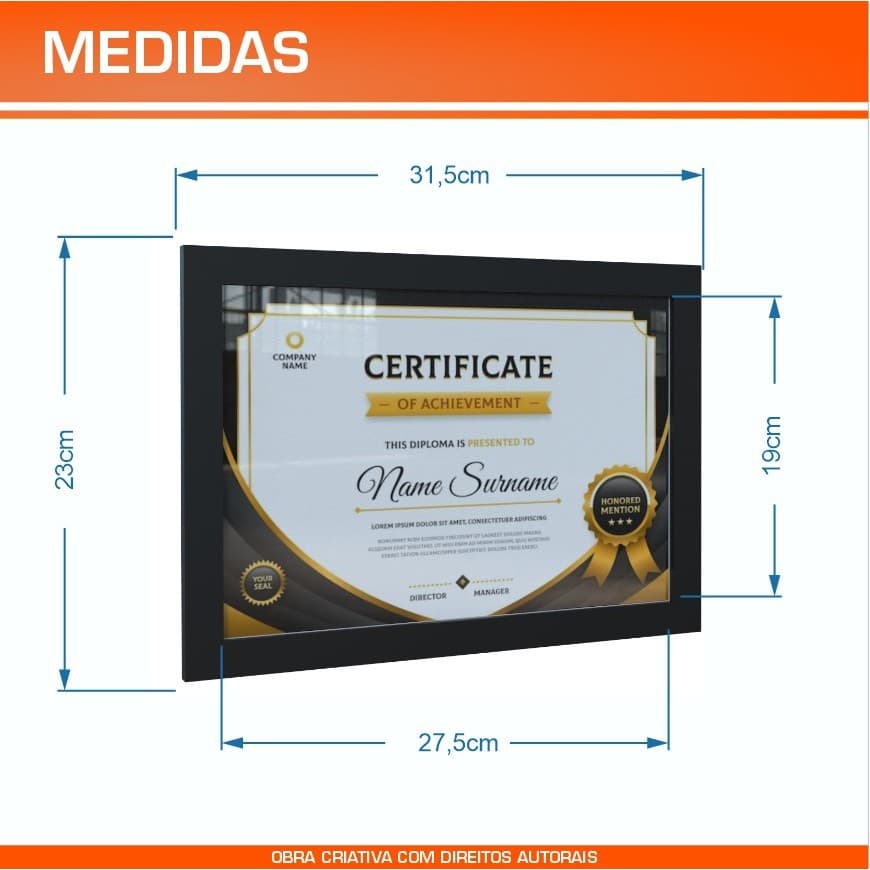 certificado A4 ou porta diploma moldura 21x30 quadros decorativos decoração elegante