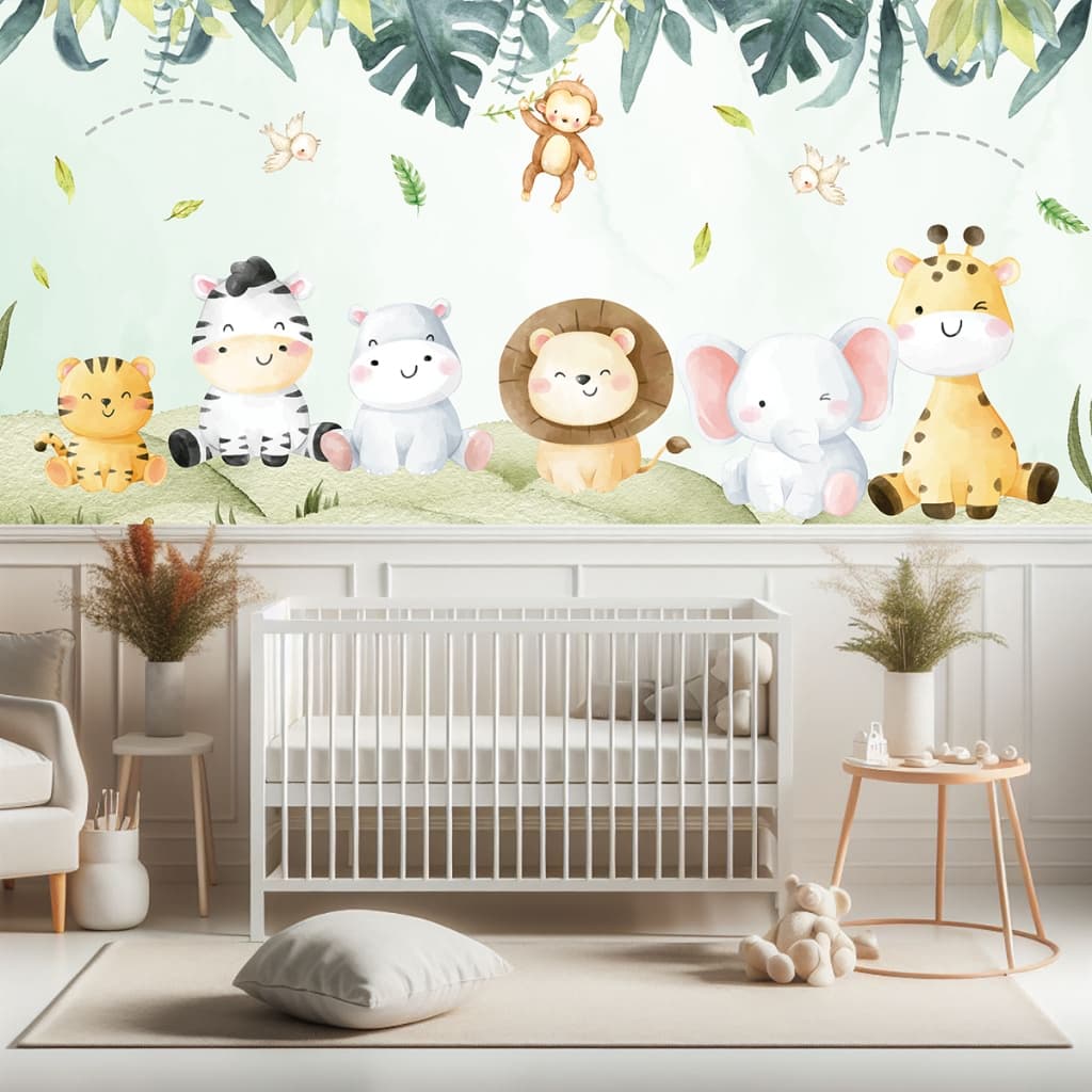 Pingu Ruxo - Papel de Parede Leão Macaco Safári Cute 3,05x1,50 m - Adesivo de Parede Leão Macaco