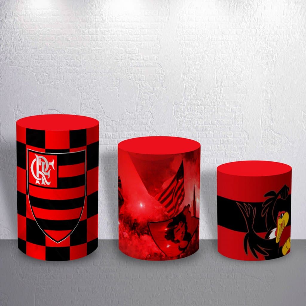 Decoração Festa Futebol Vermelho e Preto Time Campeão Carioca Capas Painel Sublimado Cilindro P M G