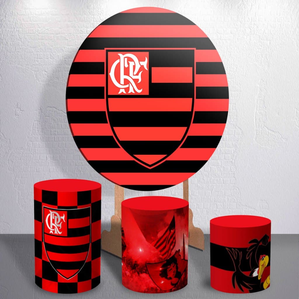 Capas Sublimado Tema Futebol Carioca Preto Vermelho Painel Cilindro P M G Festa Decoração Time
