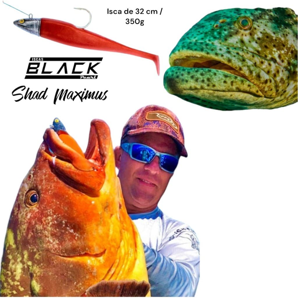 Isca Artificial Shad Maximus 32CM Com Jig Hed Black Pearl Para Olhete Badejo Garoupa Olho de Boi