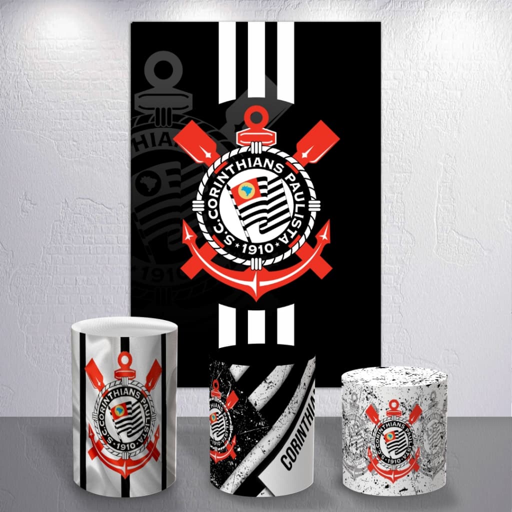 Painel Sublimado Festa Futebol Time Infantil Capas Decoração Gavião Redondo Retângulo Cilindros