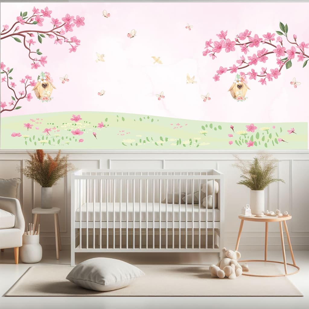 Pingu Ruxo - Papel de Parede Jardim Arvore Flores 3,05x1,50 m - Adesivo de Parede Jardim Arvore Flor