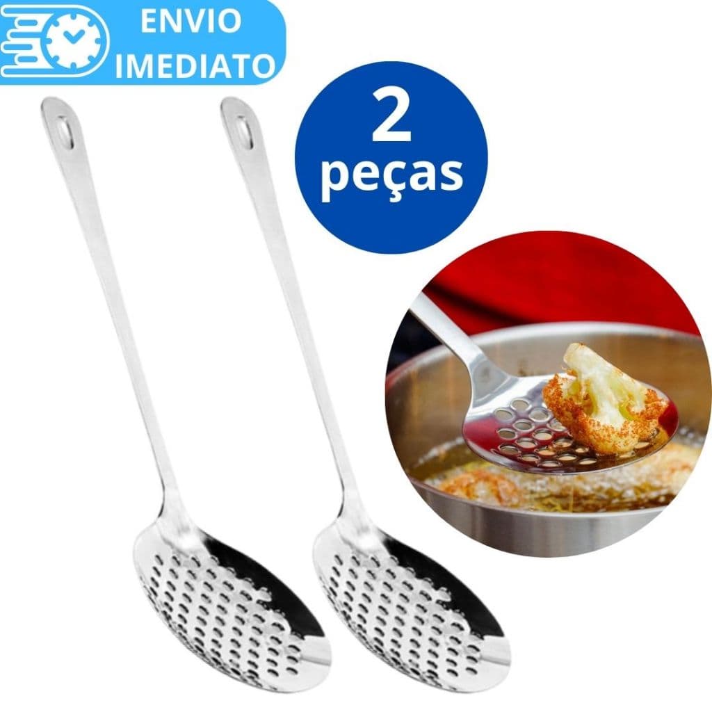 KIT 2 Escumadeira Para Fritura Arroz Massas Em Aço Inox Original Para Casa Cozinha Restaurante Buffet