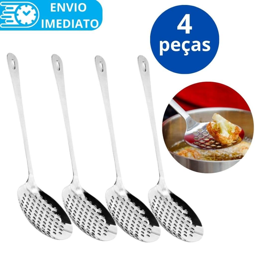 KIT 4 Escumadeira Para Fritura Arroz Massas Em Aço Inox Original Para Casa Cozinha Restaurante Buffet