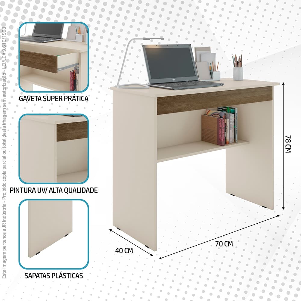 Escrivaninha Para Computador Multiuso Quarto Sala Escritorio 1 Gaveta (Off White)