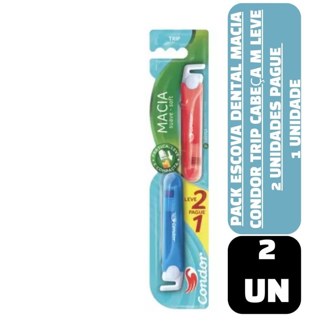 Pack Escova Dental Macia Condor Trip Cabeça M Leve 2 Unidades Pague 1 Unidade