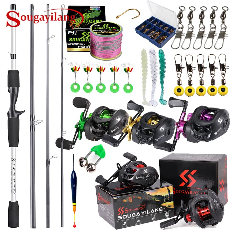 10KG Sougayilang Pesca Rod + Reel Set 4 Seções Casting Rod Com Pancing Portátil de Pesca Conjunto Completo (1.98M)
