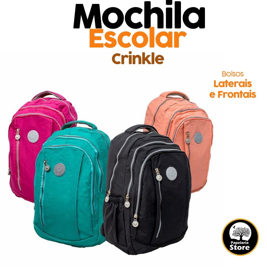 Mochila de Costas Crinkle Feminina Universitária Escolar
