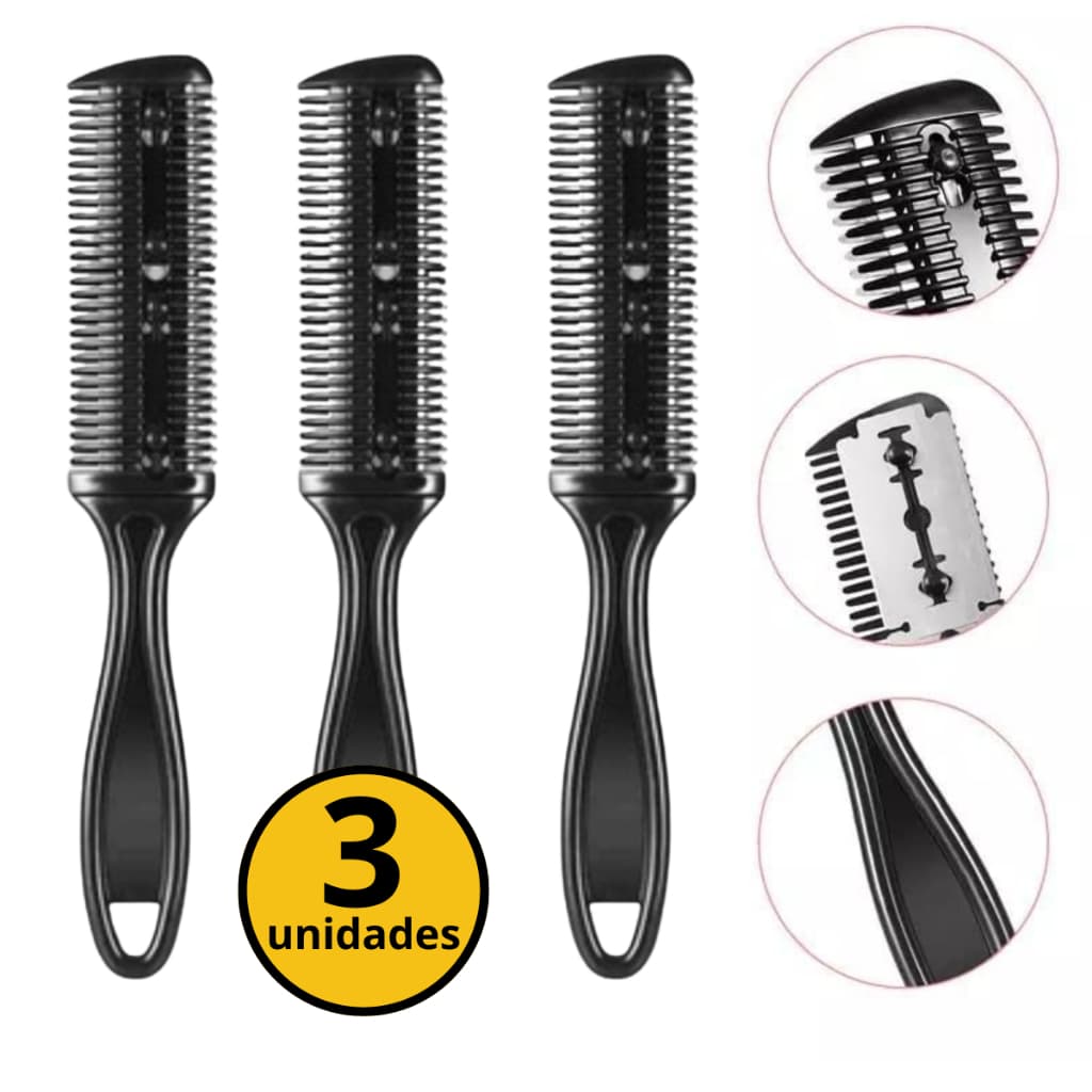 Kit C/ 3 Pentes Navalha Aparador Lâmina Desfia Tira Volume Top