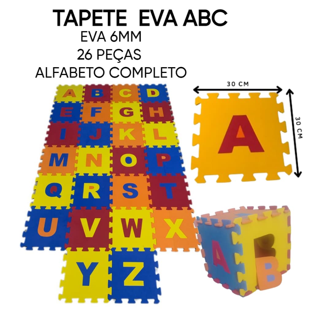 ALFABETO TAPETE INFANTIL EVA 6MM 30X30 BEBE TATAME EDUCATIVO QUEBRA CABEÇA