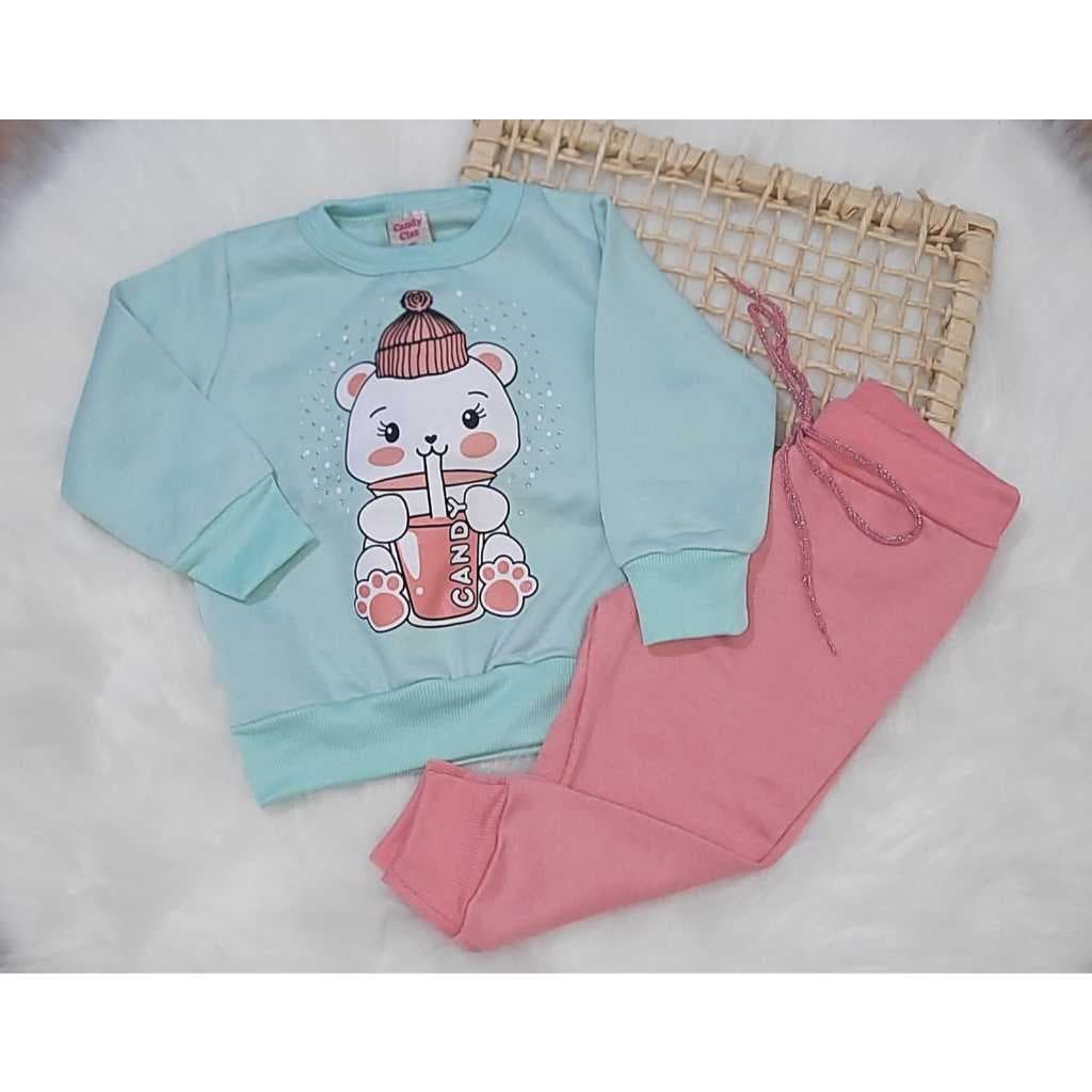 Conjunto moletom infantil flanelado  algodão menina