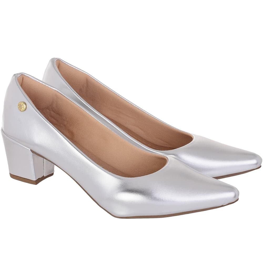 Sapato Scarpin Social Feminino Metalizado Luxo