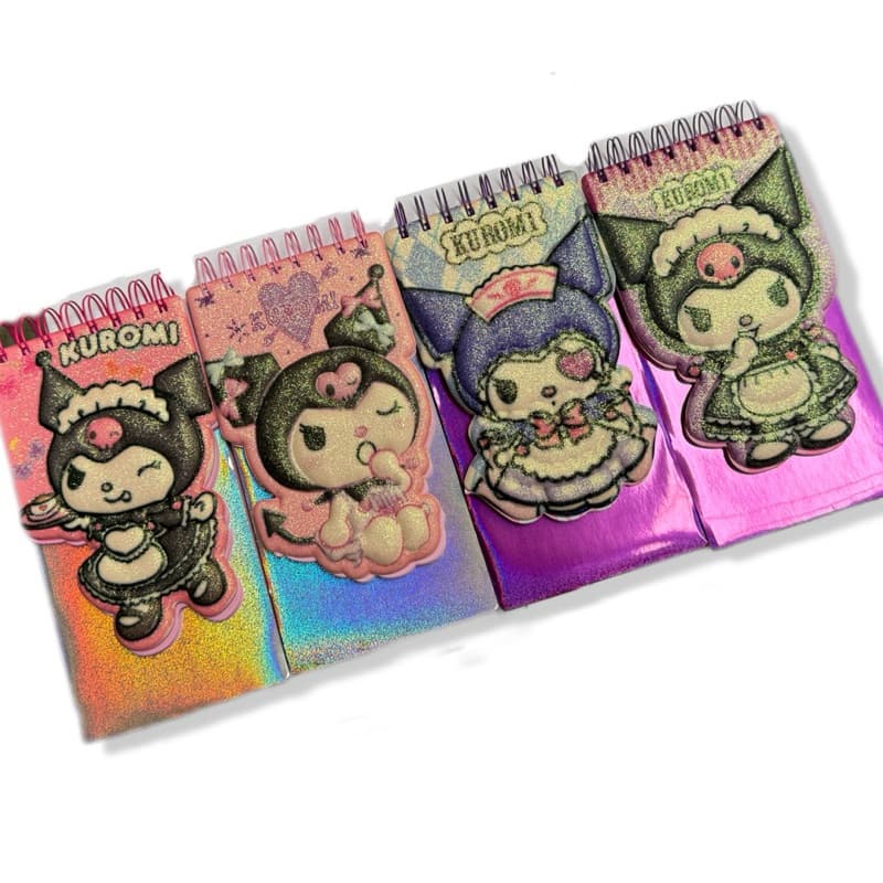 Caderno Bloco Caderneta kuromi Sanrio luxo glitter brilho escolar- unidade