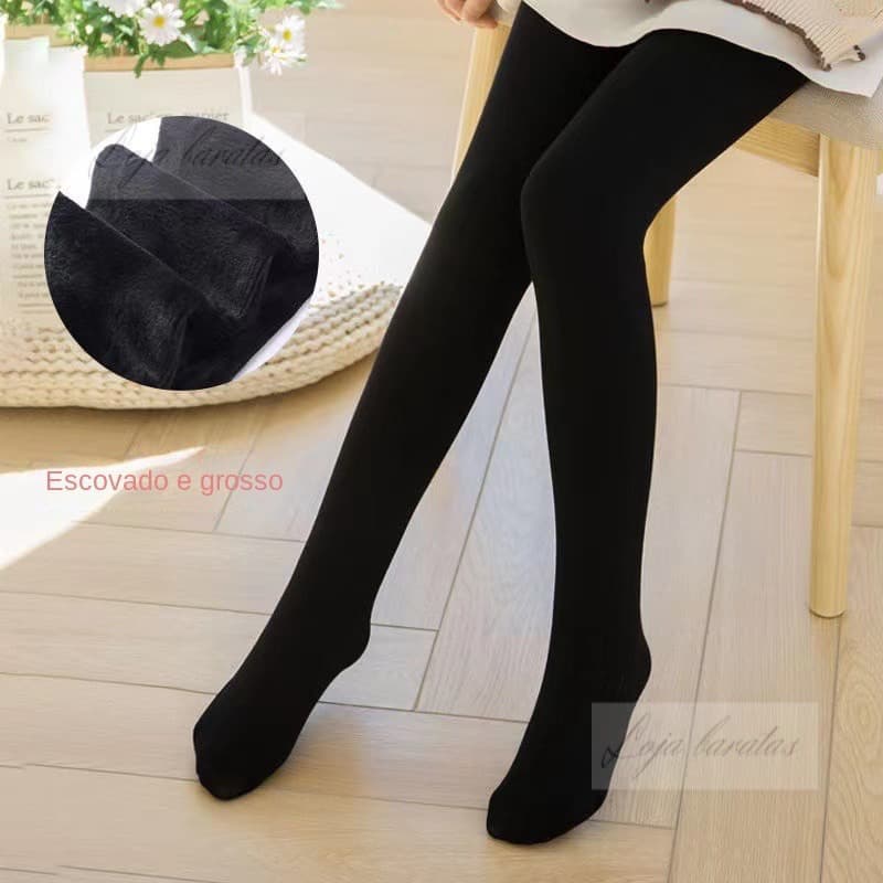 Meia Calça Legging Flanelada Térmica Cintura Alta Adulto Tamanho Único Cor Preta Com Meia O sem meia