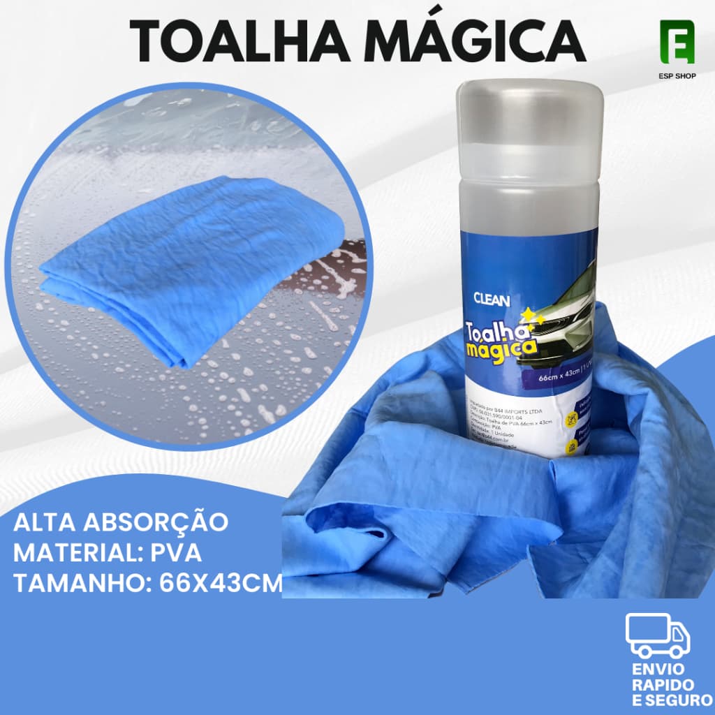 Toalha Mágica Pano para Carro Azul PVA 65x43 Limpeza Alta Absoração