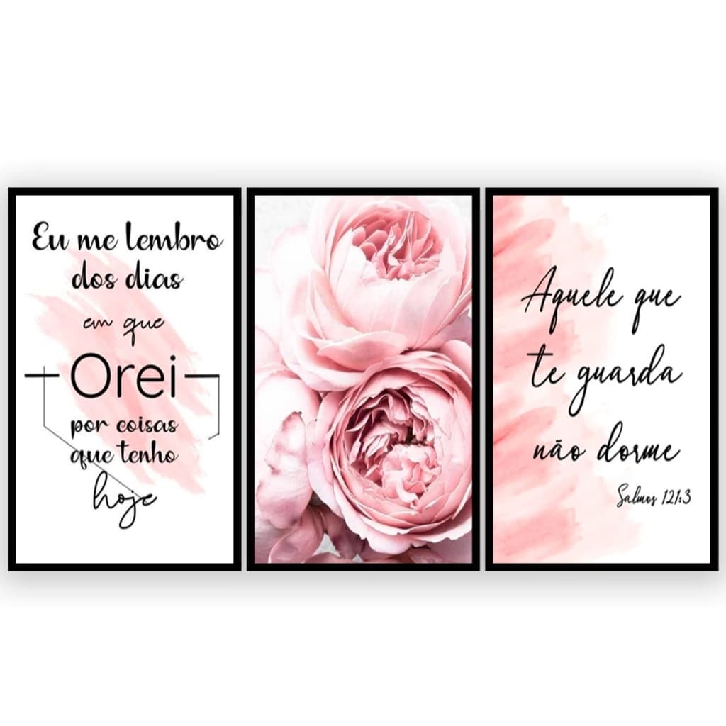 Quadros Decorativos Flores Rosa Eu Me Lembro Dos Dias Sala Quarto 3 Peças 20x30cm