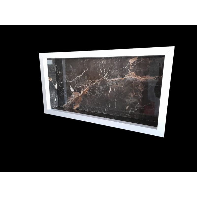 Nicho de porcelanato preto cinza rajado borda branca 30x60cm