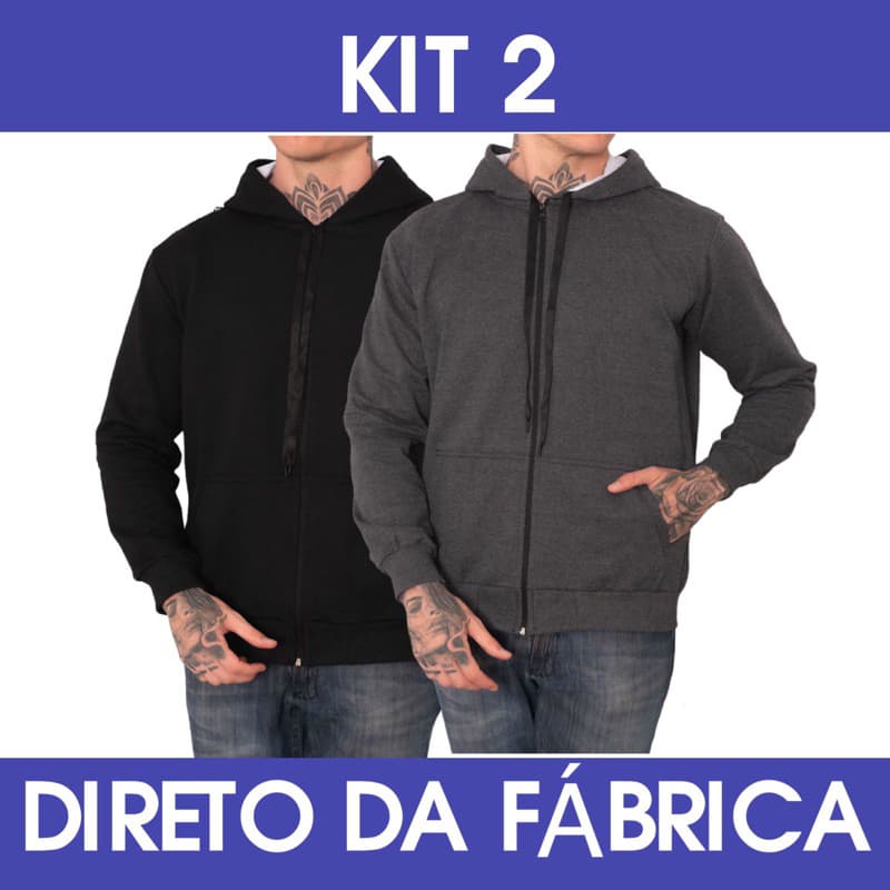 kit 2 Blusa De Frio Casaco Moletom Com Ziper Cor Preto E Cinza Chumbo