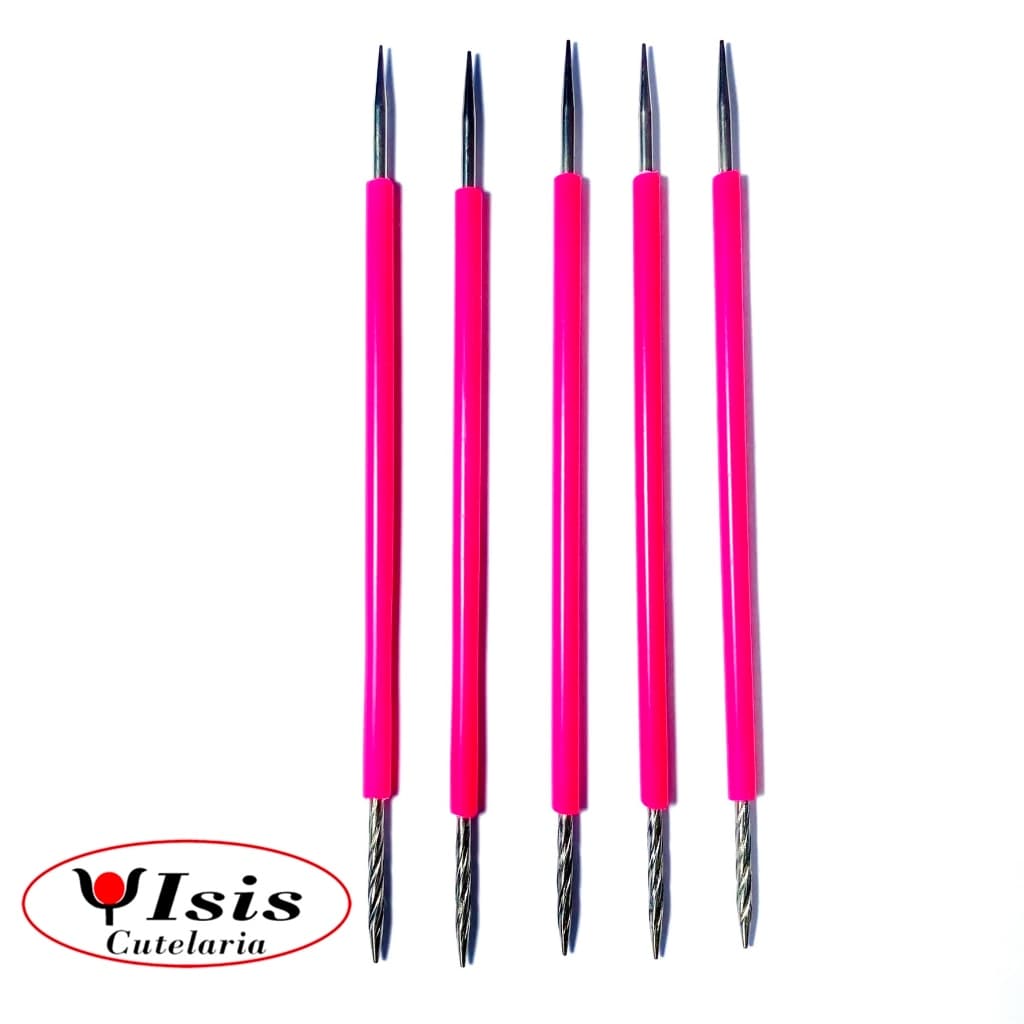 5 Palitos Bastão Isis Cutelaria Manicure Pedicure Inox Original Rosa Ref.002