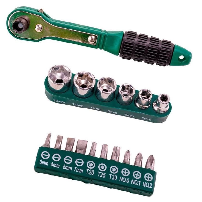 chave catraca reversivel kit com 17 peças saint tech