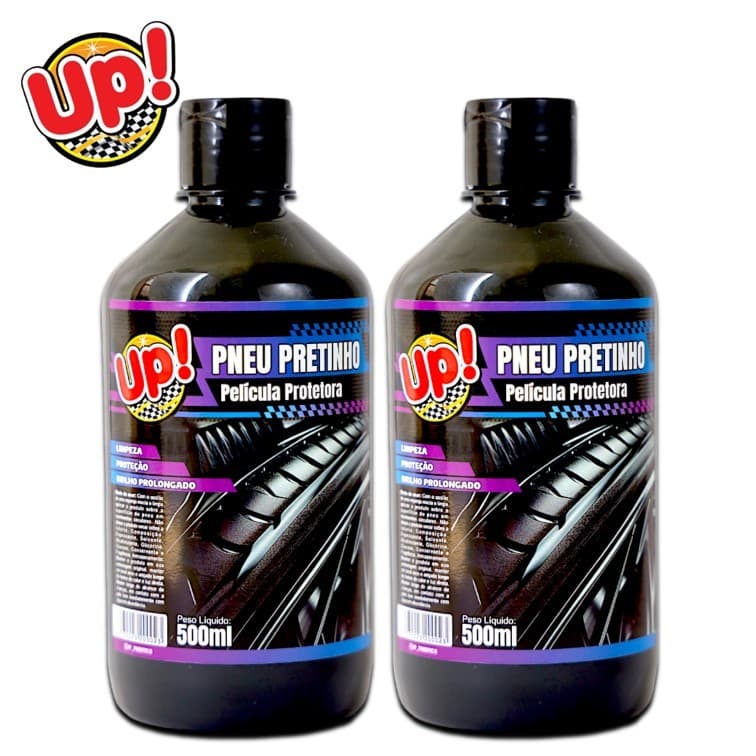 Kit 2 Pneu Pretinho Up Brilho Extremo 500ml Cada Hidro repelente Pneu Pretinho Para Carro e Moto Aderência Instantâne