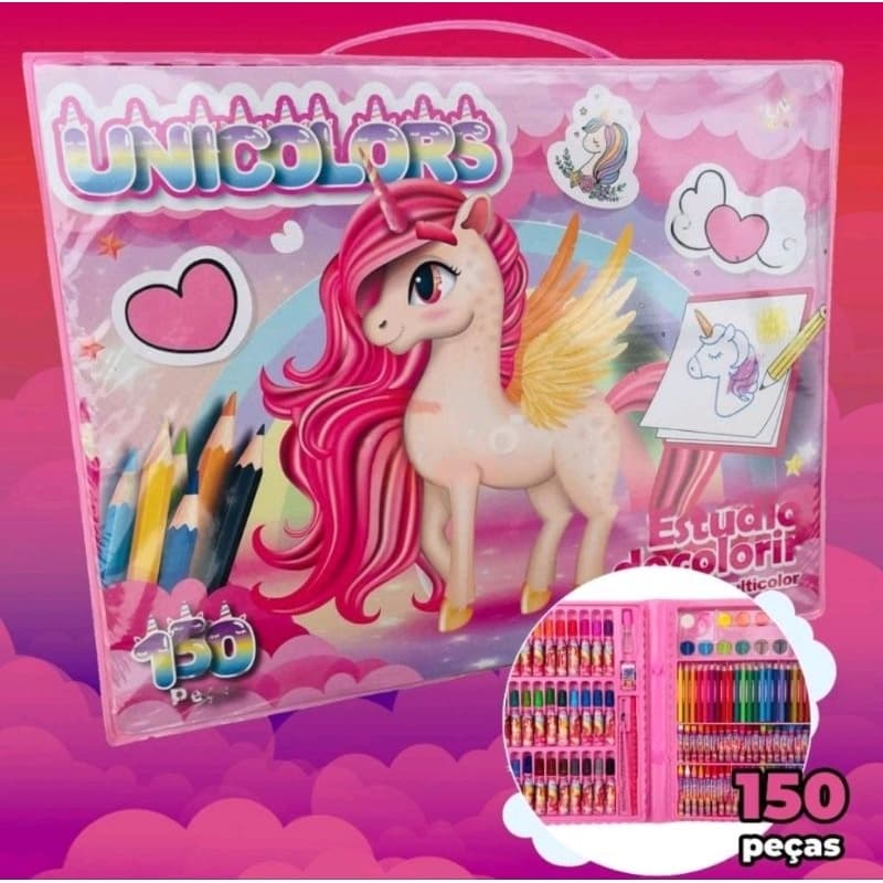 Estojo De Pintura Maleta Infantil Dinossauro unicórnio 208 Peças ENVIO IMEDIATO