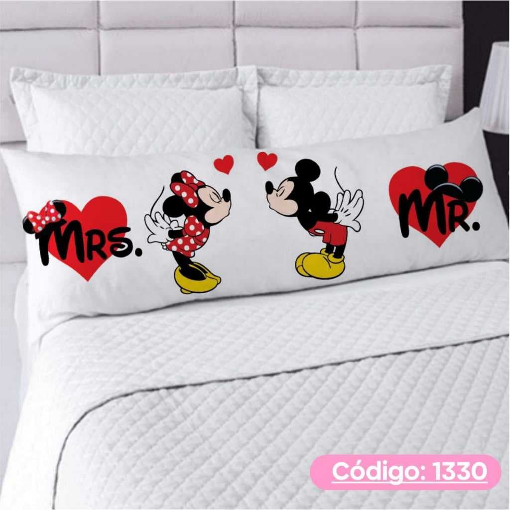 Travesseiro De Corpo Com Fronha e Ziper Xuxão Cheio Fibra de Silicone Personalizado 1.25x0.45cm Minnie e Mickey