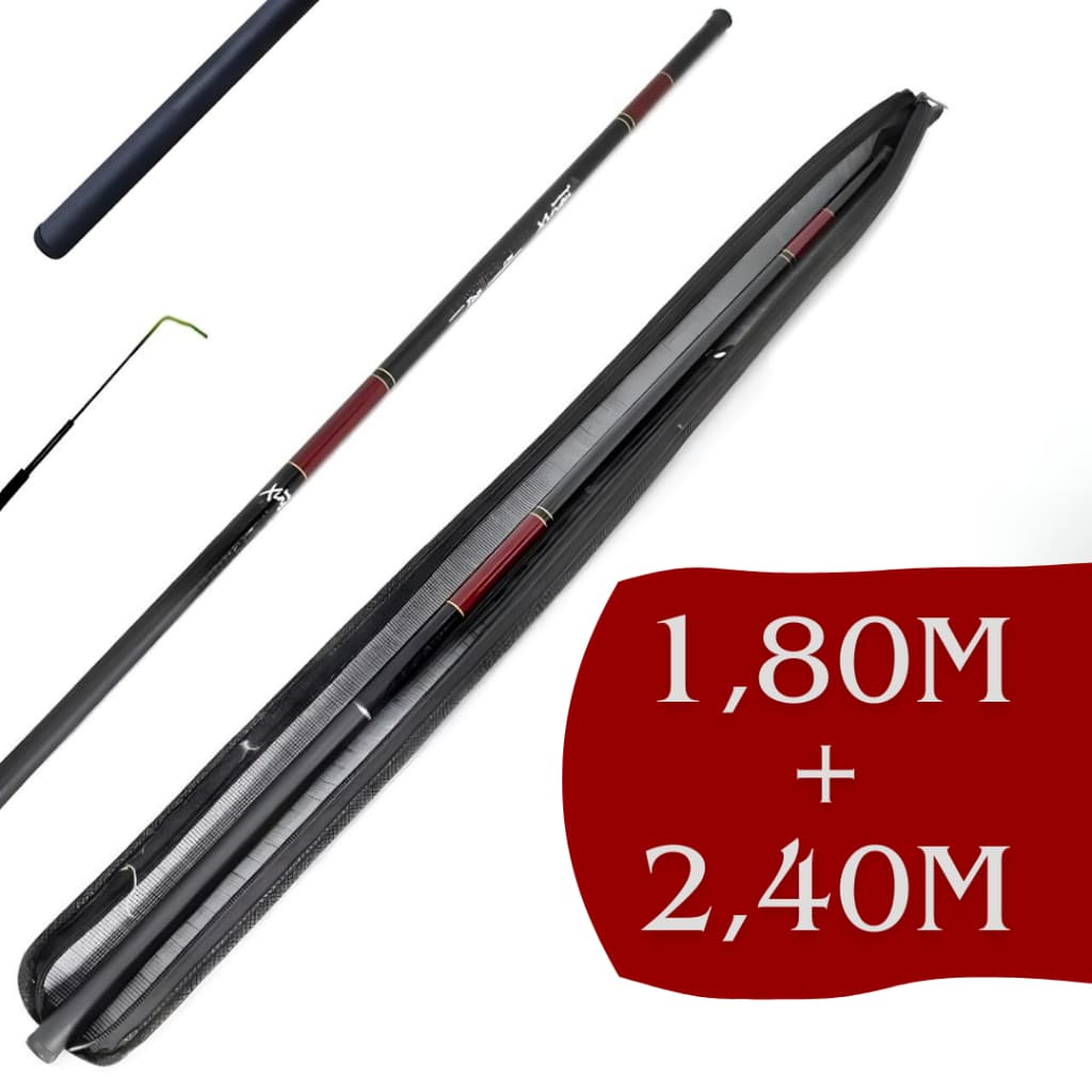 Kit Pesca 2 Varas Telescópica 1,80m + 2,40m Fibra Vidro Carbono Pescaria Pesqueiro Tilapia Lambari Pacu Caniço