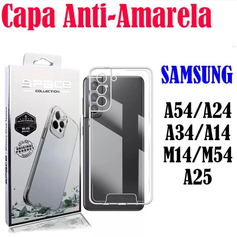 Capinha Space Acrílico Transparente Samsung A54/A56/A34/A14/A15/A17/A07/A05/A05S/M14/M54/A24/A25 Protetora Anti Amarelo