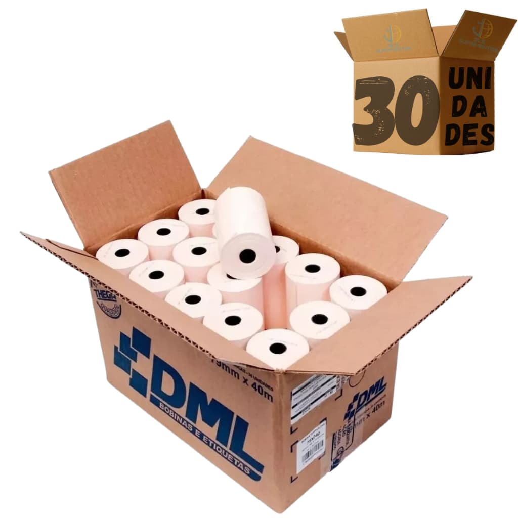 Kit 30 Bobina Térmica P/ Cupom Fiscal Pdv 80x40 Branca DML