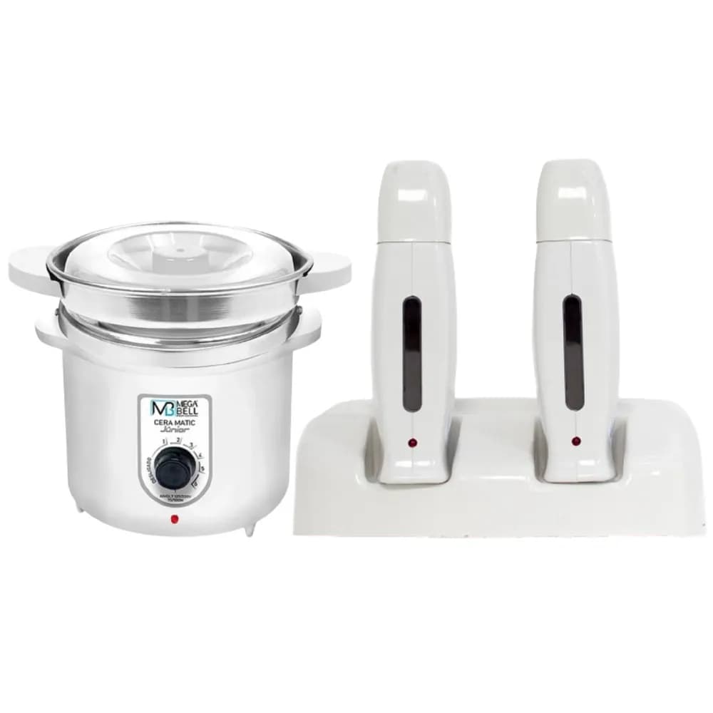Termocera Panela Depilação 400g c/ Refil + Base Dupla c/ 2 Rollon Toda Branca Mega Bell