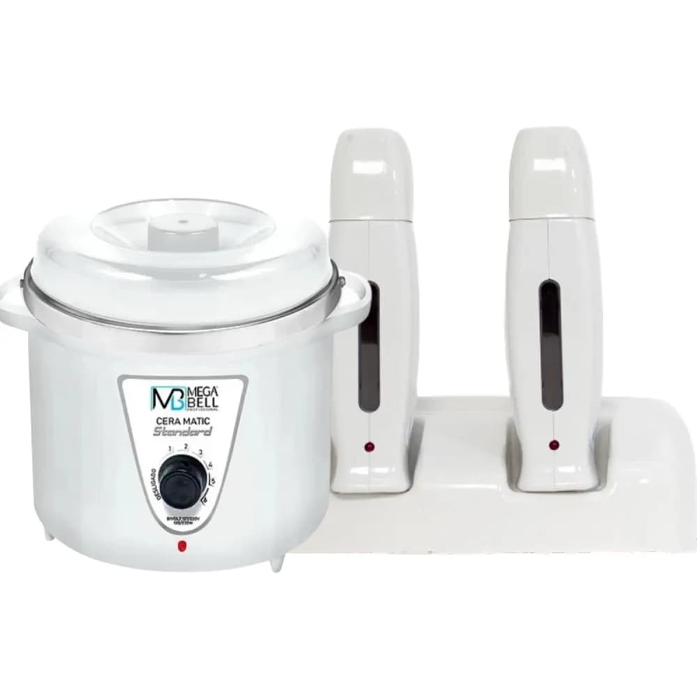 Termocera Panela Depilação 700g Sem Refil + Base Dupla c/ 2 Rollon Toda Branca Mega Bell