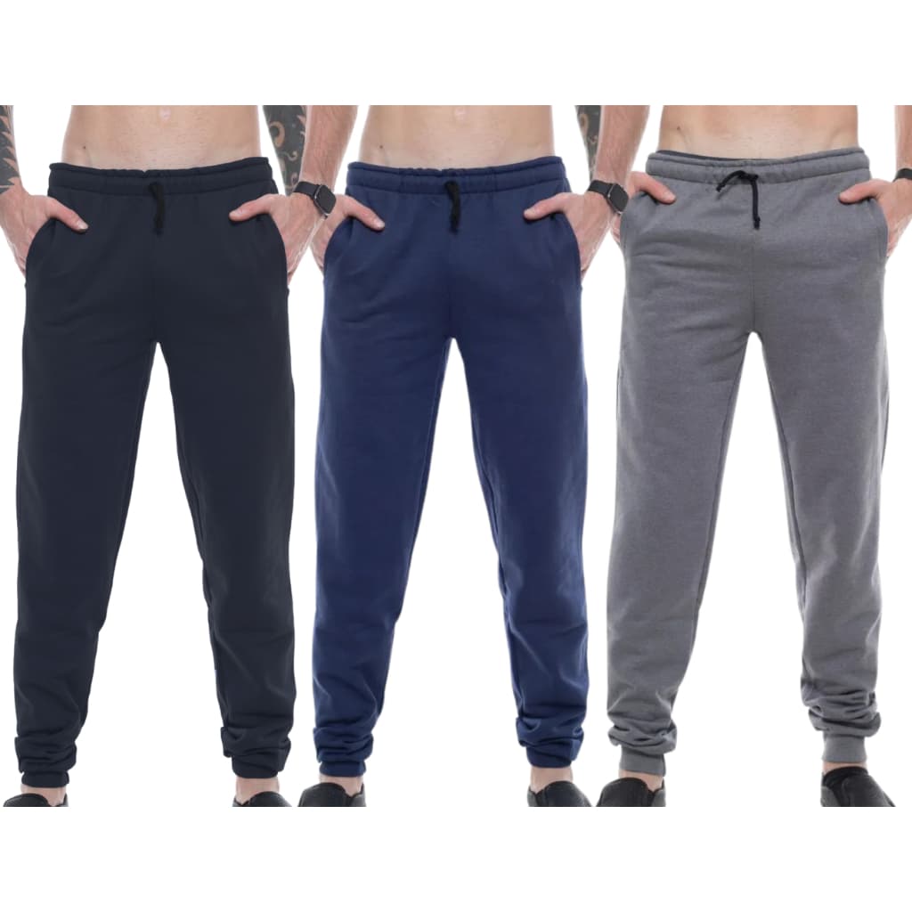 Kit 3pçs Calças Moletom Peluciada Unissex C/ Punho: 3x Mais Conforto e Estilo P/ Seu Dia a Dia