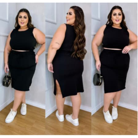 conjunto plus size saia de fenda lateral mais croped.PROMOÇÃO 2024