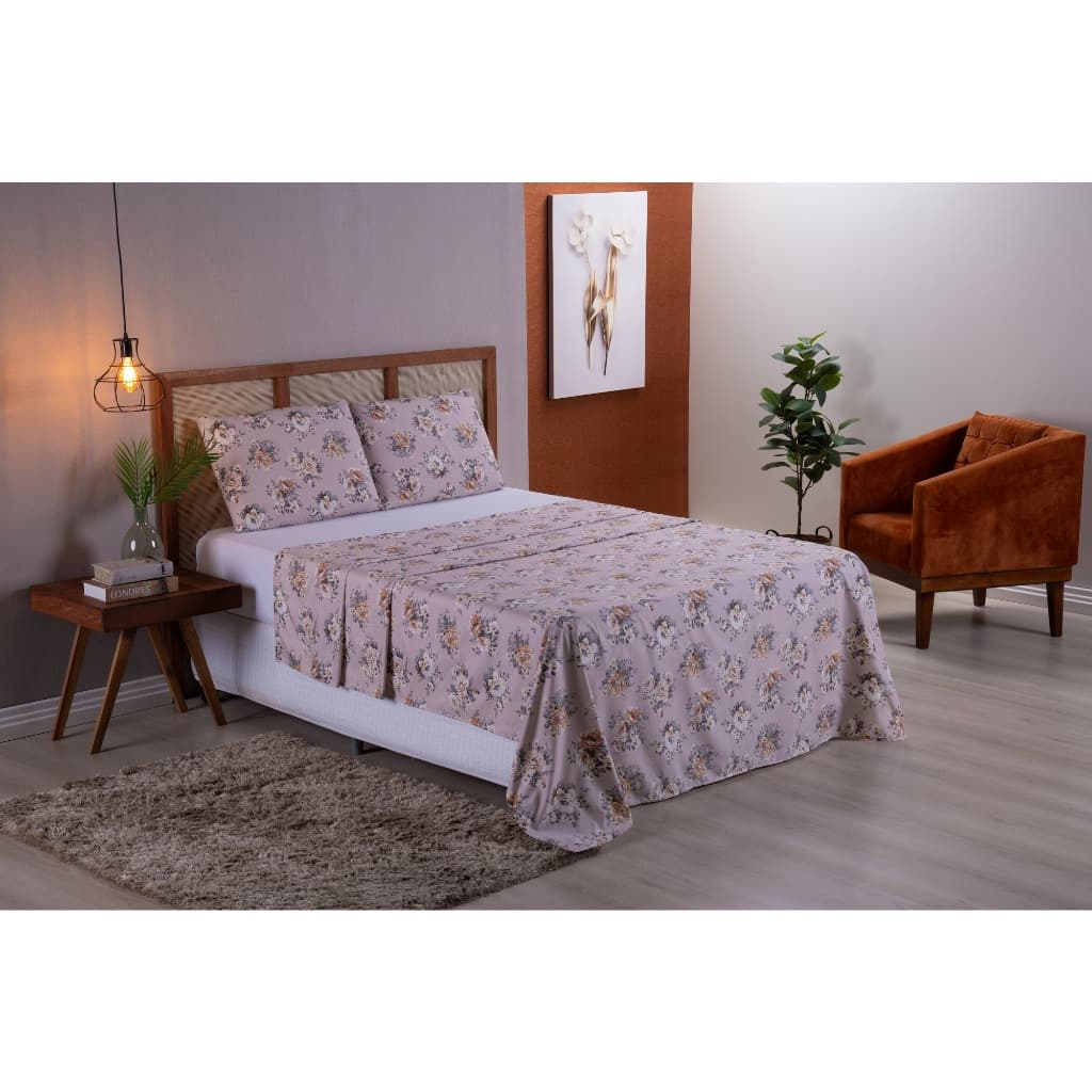 Kit De Lençol King 4 Peças 400 Fios Com Lençol De Cima e Fronhas Estampados
