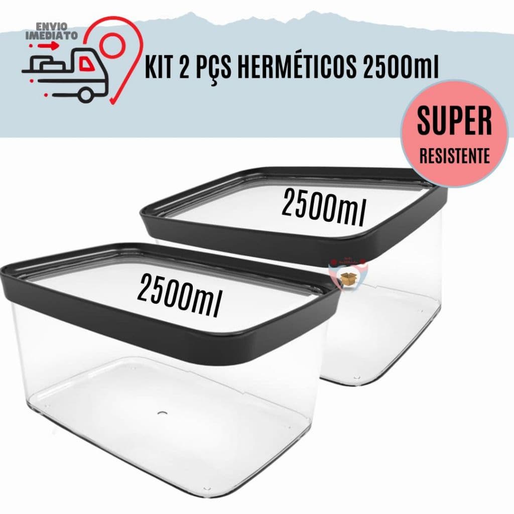 Conjunto 2 Potes Herméticos Cozinha 2,5 Litros 2 Hermeticos 2500ml Porta Mantimentos para grãos arroz ração Resistente