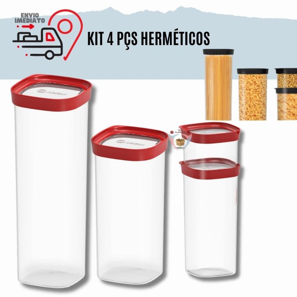 Kit Com 4 Potes Herméticos Cozinha Conjunto De Potes Hermeticos Grandes Porcoes Porta Mantimentos Para Diversos Macarrao   Resistente