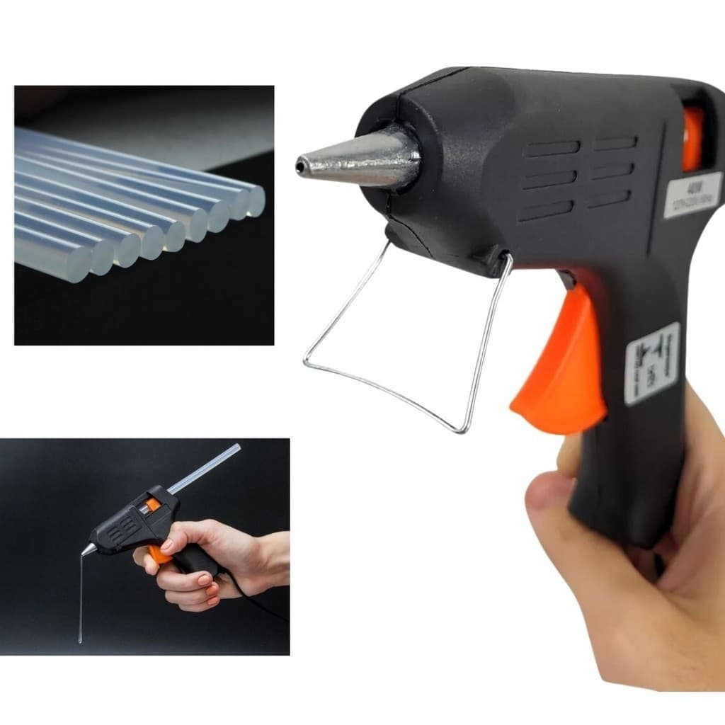Kit Pistola de Cola Quente 20W Bivolt + 30 Bastões de Cola Quente Revolver Profissional