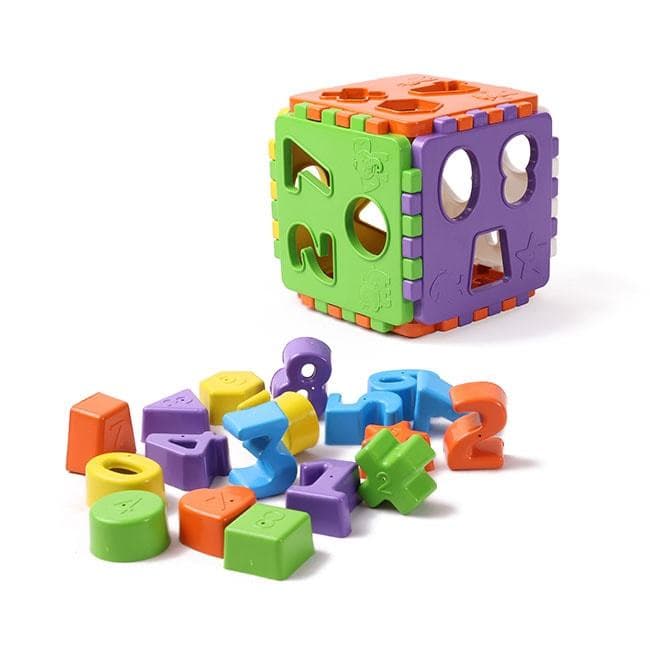 Cubo Didático Educativo Infantil Baby Blocos de Montar Brinquedo Bebê c/ 6 Peças - Formas Geométricas e Números Encaixar