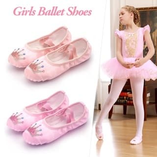Sapatos De Dança Para Meninas De Ballet De Coroa Bordados Sola Macia Profissionais Feminino Yoga Gym Dance Shoes