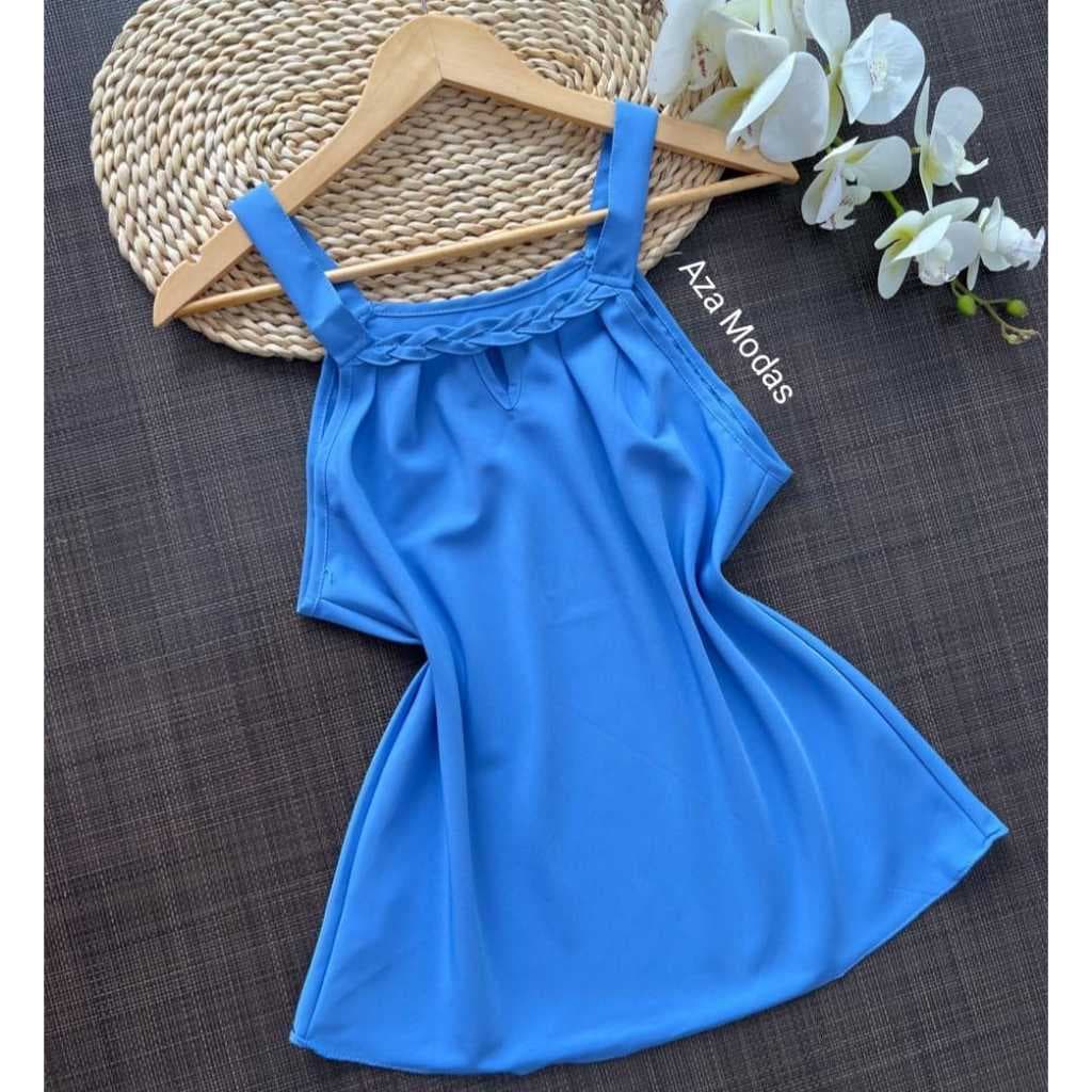 Blusa Feminina Alfaiataria Social Delicada com Detalhe Trançado, Elegante Alça fina P ao GG Slim e Plus size 40 ao 48.