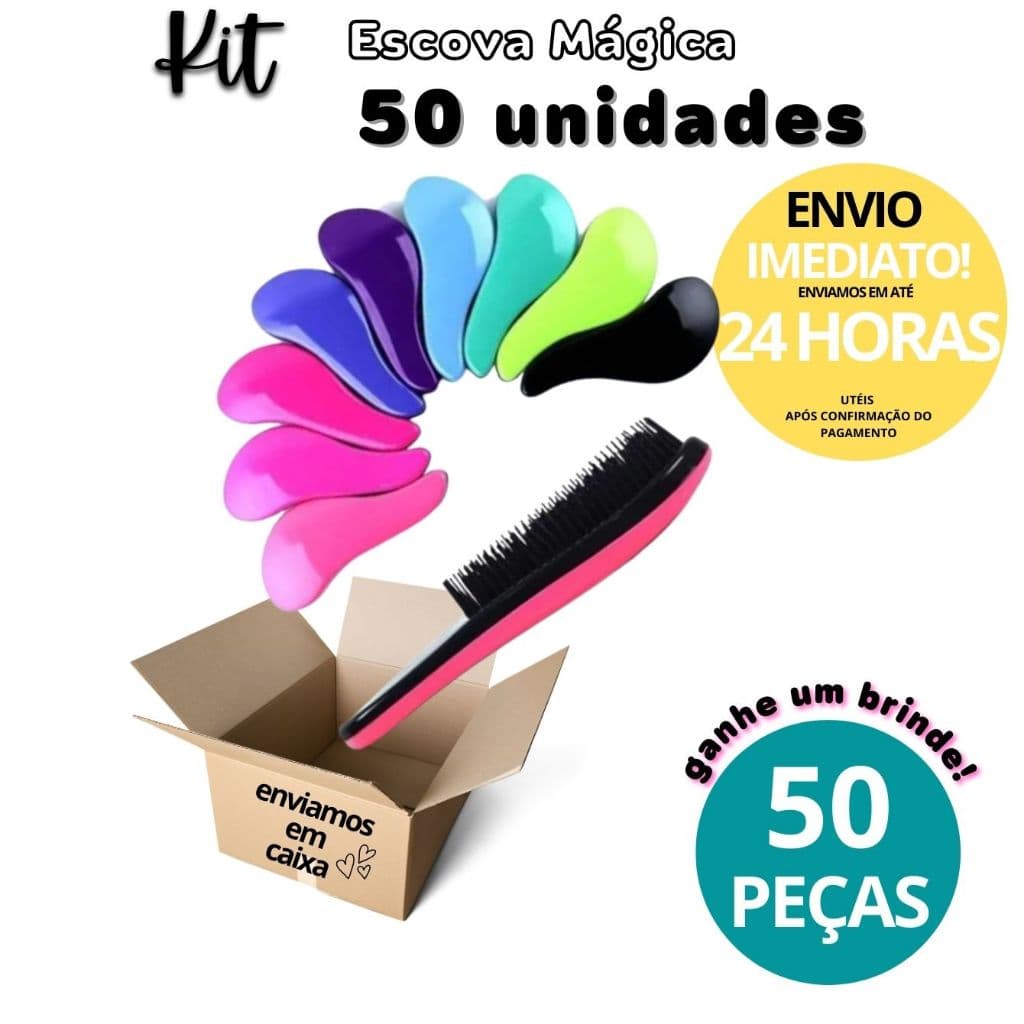 Kit 50 unidades Escovas Mágicas Anti Frizz Desembaraçadora Escolha sua Cor Para Revender