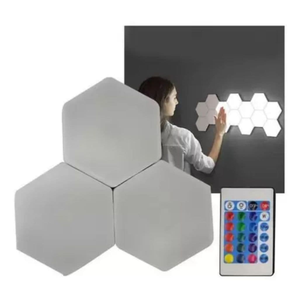 Luz Led Hexagonal 16 Cores Com 6 Lâmpadas + Controle Remoto