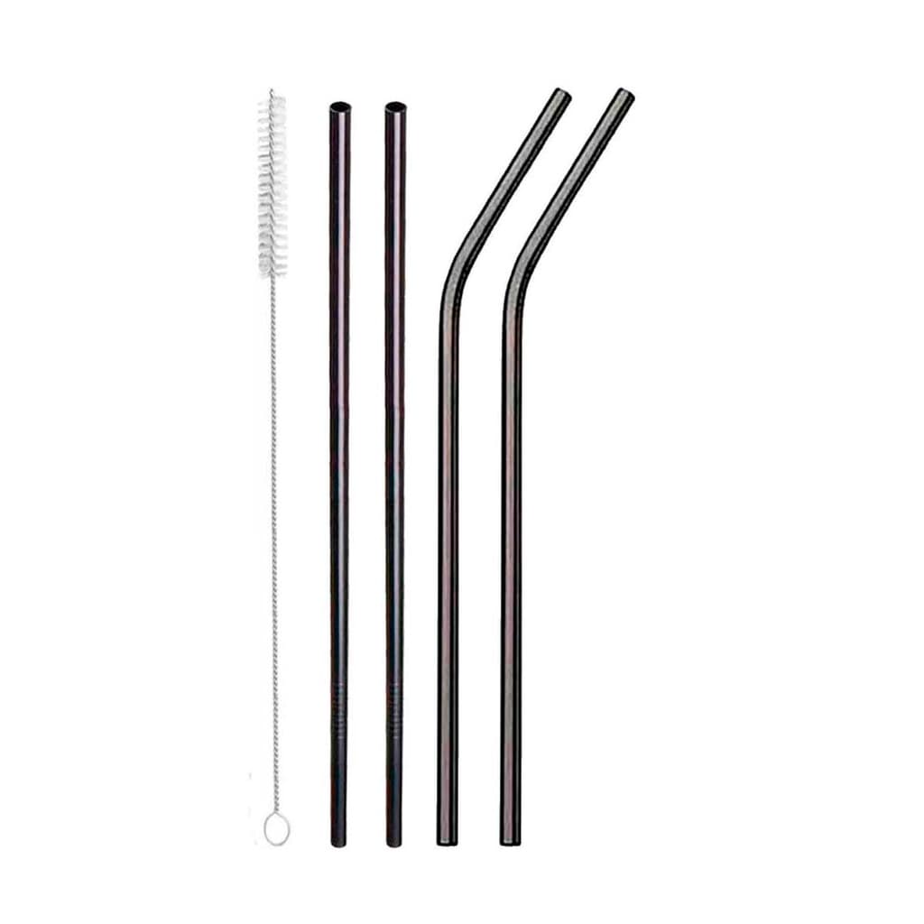 Canudos de Inox Curvos pretos 6mm (4 Peças) + Escova | Sustentáveis e Reutilizáveis | Aço Inox